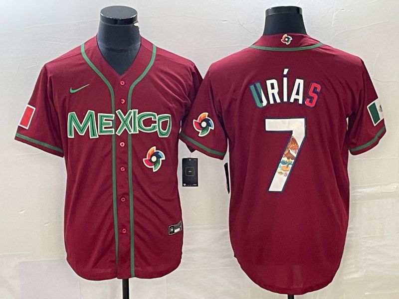 Men 2023 World Cub Mexico 7 Urias Red camo Nike MLB Jersey15